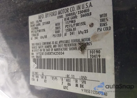 1999 Ford Ranger Xl/Xlt from USA, damaged, VIN 1FTZR15V8XTA25034